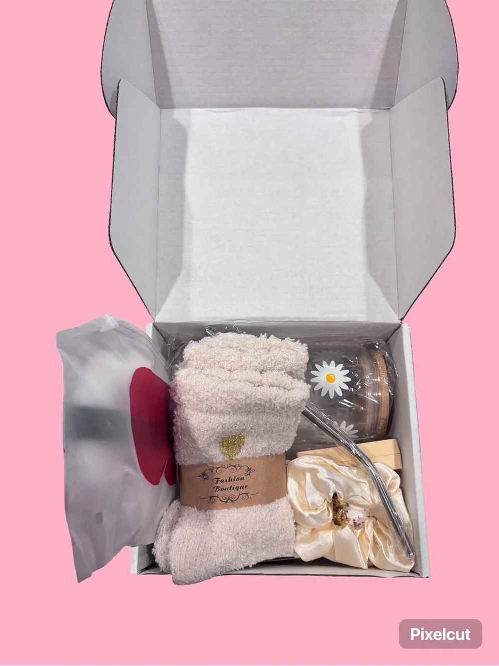 Luxury Cream Spa Gift Set — Bath Socks, Candle & Satin Scrunchie